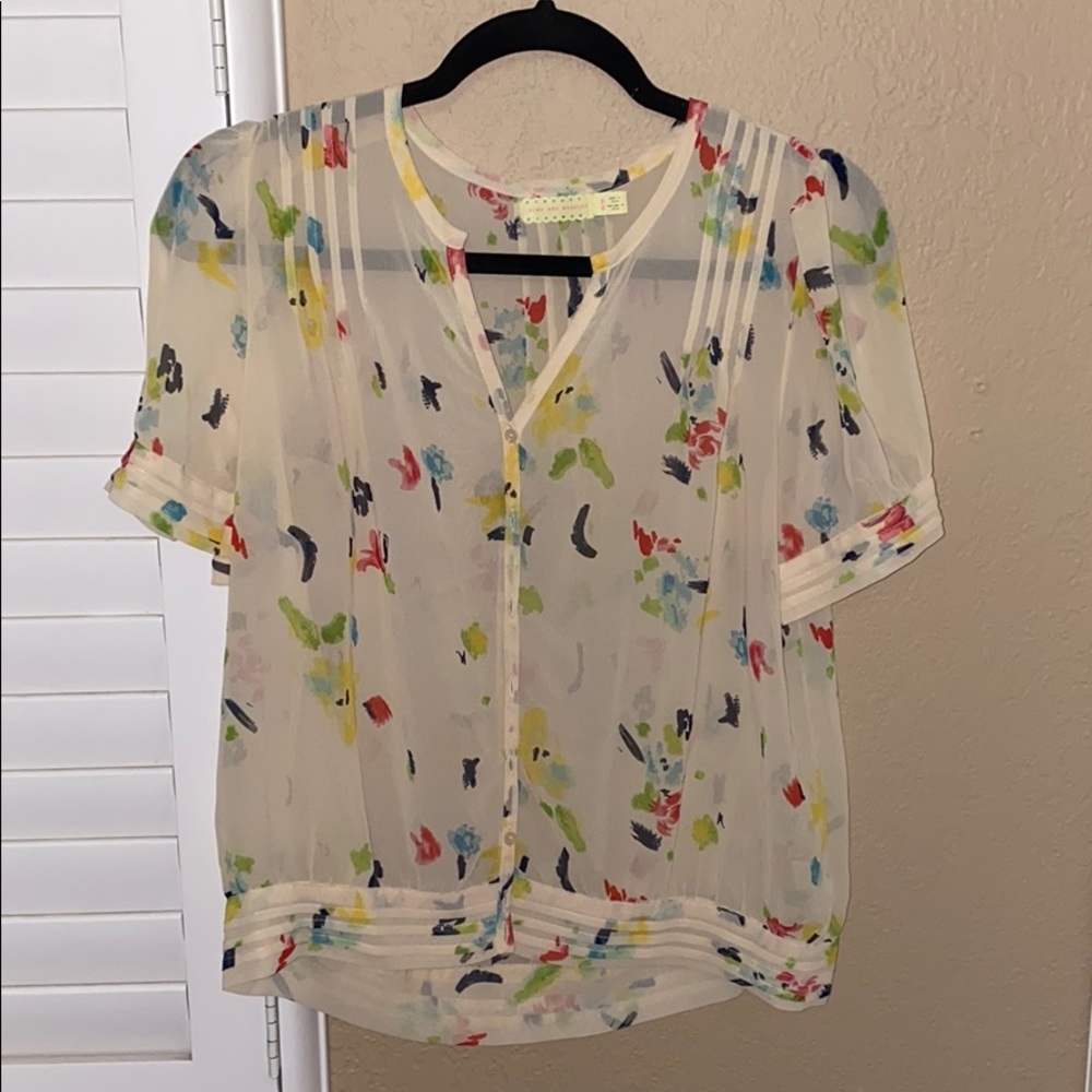 Sheer Floral Cream Button Blouse